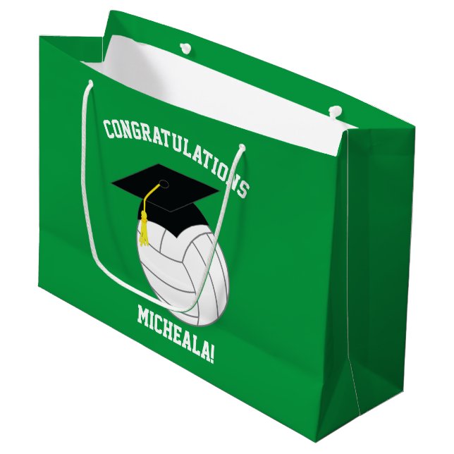 Volleyball Abschluss Sportgrün Große Geschenktüte (Vorderseite Schrägansicht)