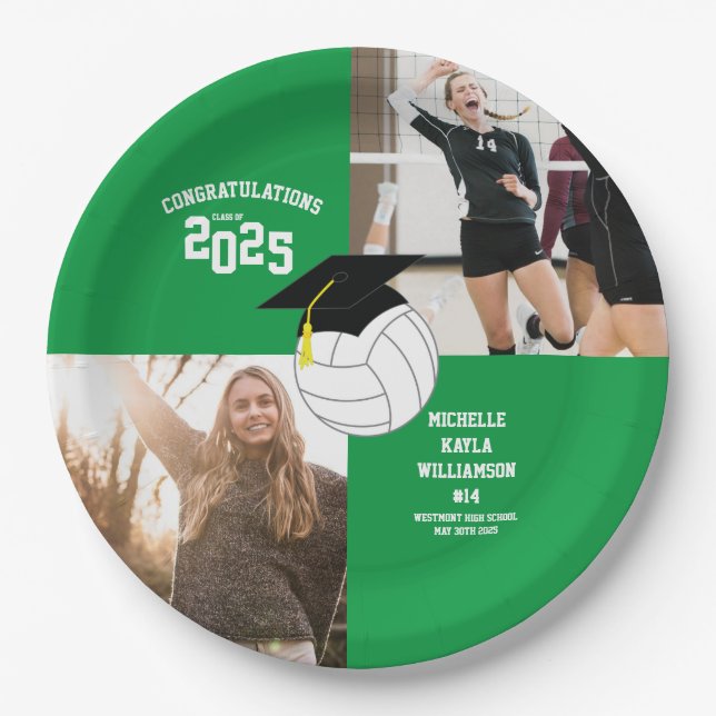 Volleyball Abschluss Sportgrün Pappteller (Vorderseite)