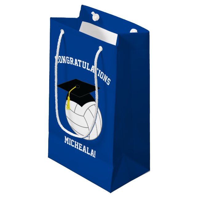 Volleyball Abschluss Sports Blue Kleine Geschenktüte (Vorderseite Schrägansicht)
