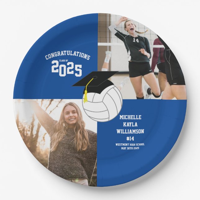 Volleyball Abschluss Sports Blue Pappteller (Vorderseite)