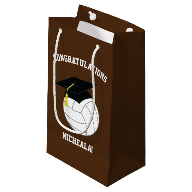 Volleyball Abschluss Sports Brown Kleine Geschenktüte (Vorderseite Schrägansicht)