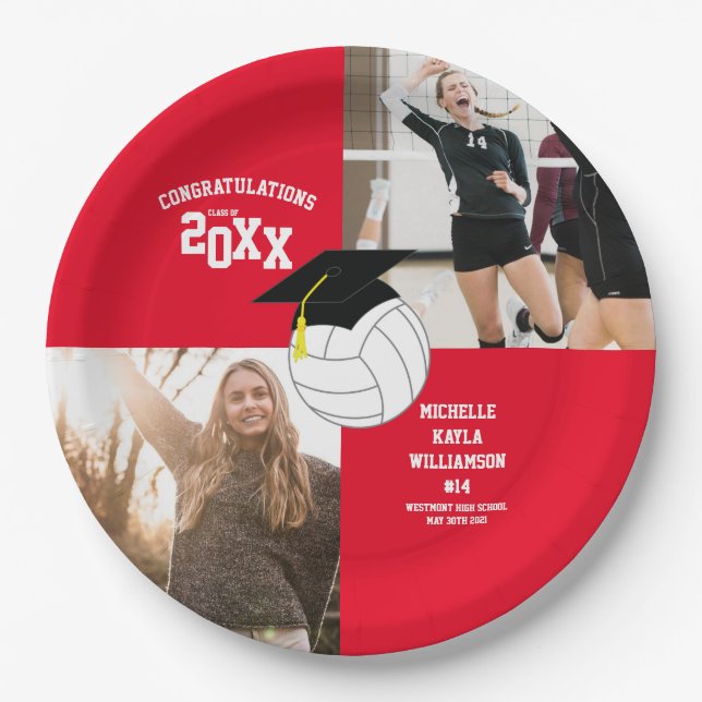 Volleyball Abschluss Sports Red Pappteller (Vorderseite)