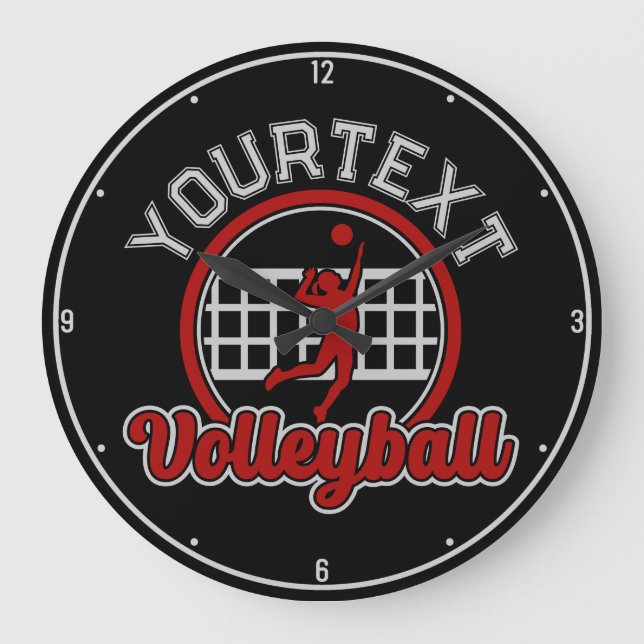 Volleyball ADNAME Spike Ball Attack Team Sport Große Wanduhr (Vorderseite)