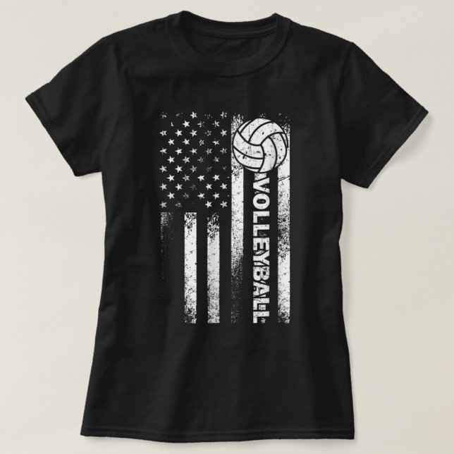 Volleyball American Flag Fun USA Patriotic Athlet T-Shirt (Design vorne)