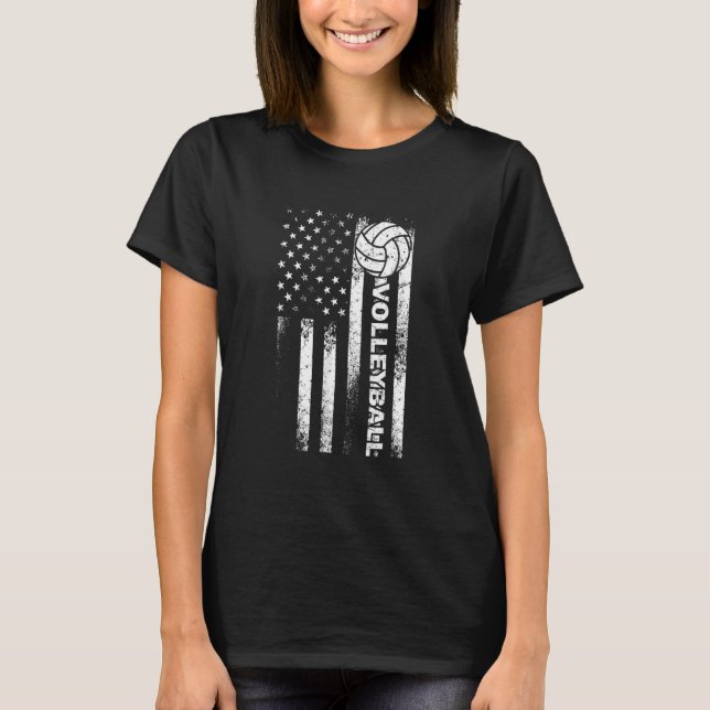Volleyball American Flag Usa Patriotic Athlete T-Shirt (Vorderseite)