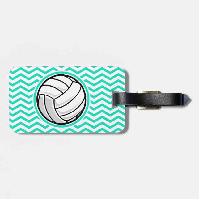 Volleyball; Aqua Green Zickzack Gepäckanhänger (Rückseite horizontal)