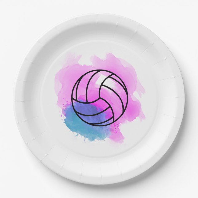 Volleyball-Aquarell Pappteller (Vorderseite)
