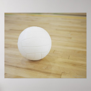 Volleyball auf hölzernem Boden Poster