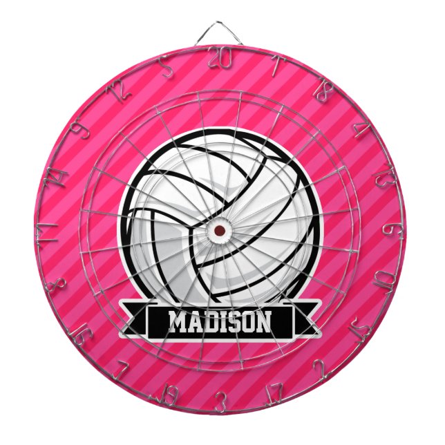 Volleyball auf Neon Pink Streifen Dartscheibe (vorne)
