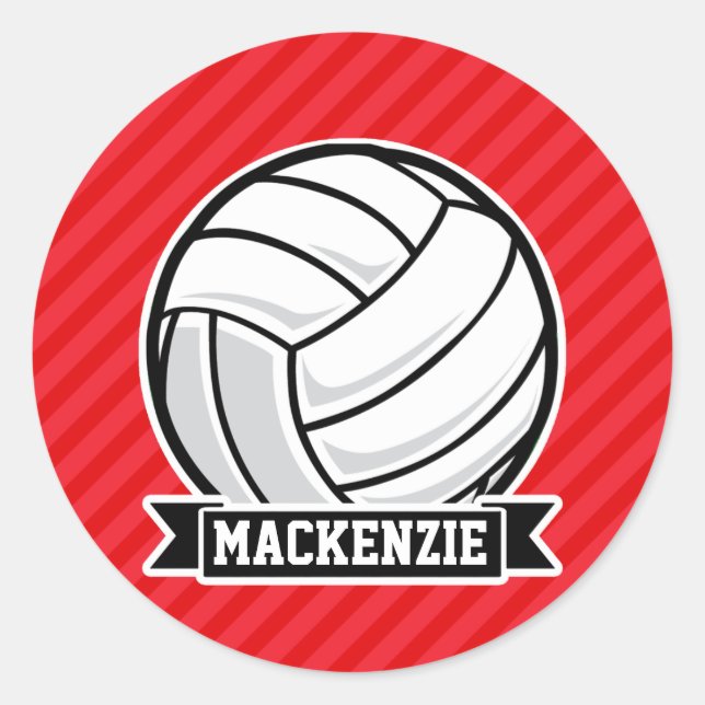 Volleyball auf roten Diagonalstreifen Runder Aufkleber (Vorderseite)