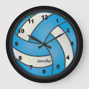 Volleyball   Baby Blue und White Style Große Wanduhr