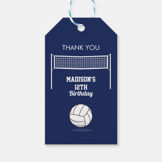 Volleyball Ball & Net Navy Blue Birthday Name Age Geschenkanhänger (Vorderseite)
