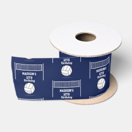 Volleyball Ball & Net Navy Blue Birthday Name Age Satinband