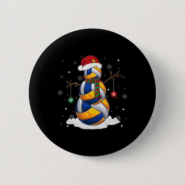 Volleyball Ball Snowman Weihnachtsmannmütze Weihna Button (Vorderseite)