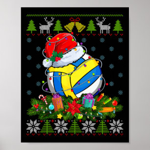 Volleyball Ball Weihnachtsmannmütze Weihnachtslich Poster