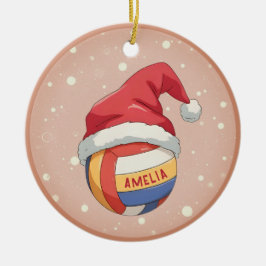 Volleyball Ball with Red Santa Hat Name Christmas Keramik Ornament