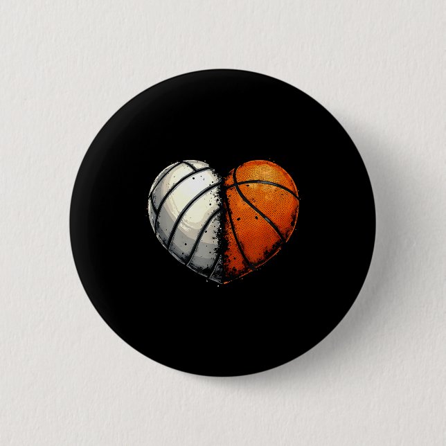 Volleyball Basketball Ball Heart Srts Lover Valent Button (Vorderseite)