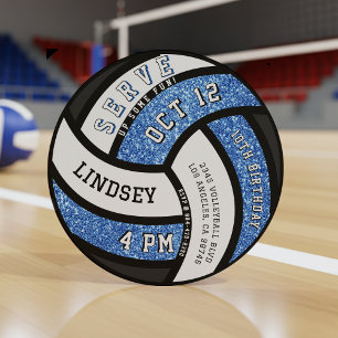 Volleyball Birthday Party Blue Glitzer Einladung