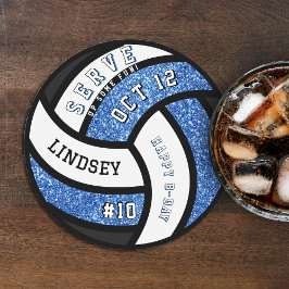 Volleyball Birthday Party Blue Glitzer Runder Pappuntersetzer