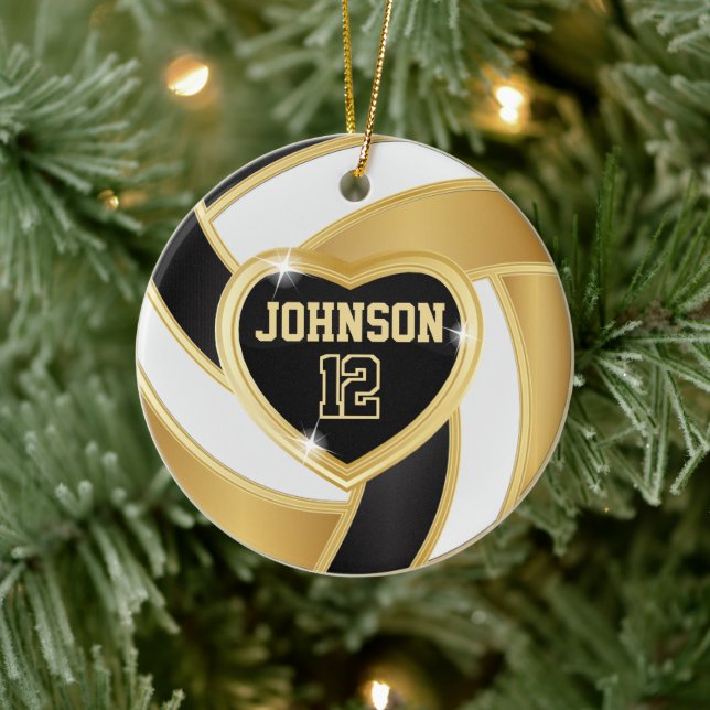 Volleyball 🏐 Black, White und Gold Keramik Ornament (Baum)