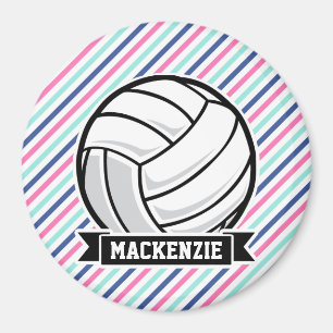 Volleyball; Blaue, rosa, weiße Streifen, Sport Magnet