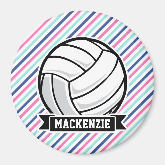 Volleyball; Blaue, rosa, weiße Streifen, Sport Magnet (Vorne)