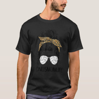 Volleyball Bonus Mama Life Messy Bun Leopard Mutte T-Shirt
