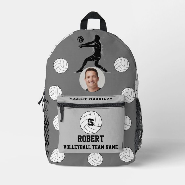Volleyball Boys Grau Team Logo Bedruckter Rucksack (Vorderseite)