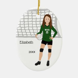 Volleyball Brünett grün und schwarz Keramik Ornament