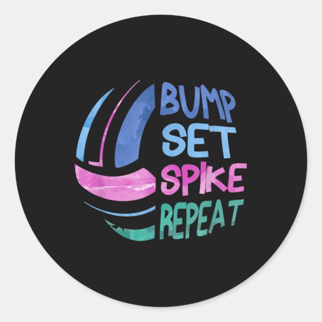 Volleyball Bump Set Spike Repeat Girls Teen Runder Aufkleber (Vorderseite)