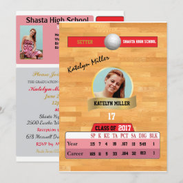 Volleyball Card W/ Stats Grad Einladungen - rot