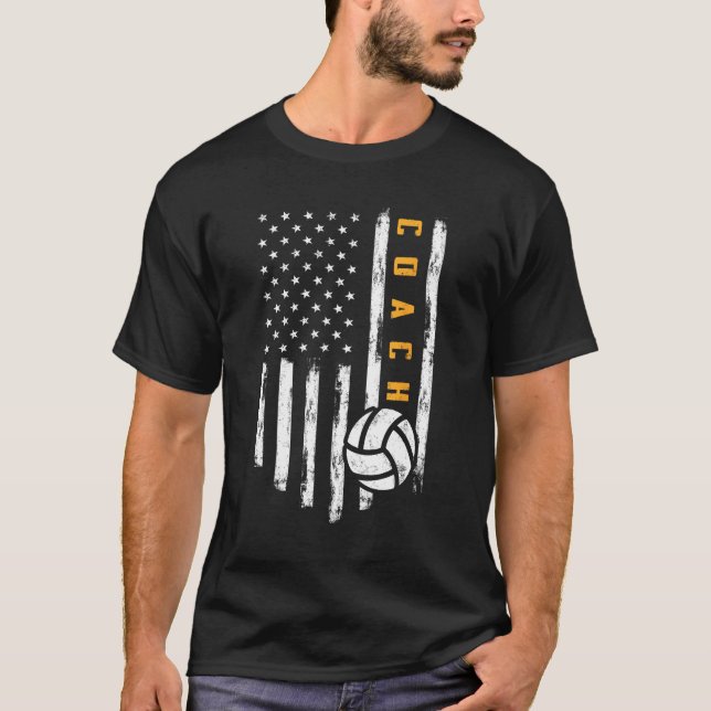 Volleyball Coach American Flag Funny Trainer Coach T-Shirt (Vorderseite)