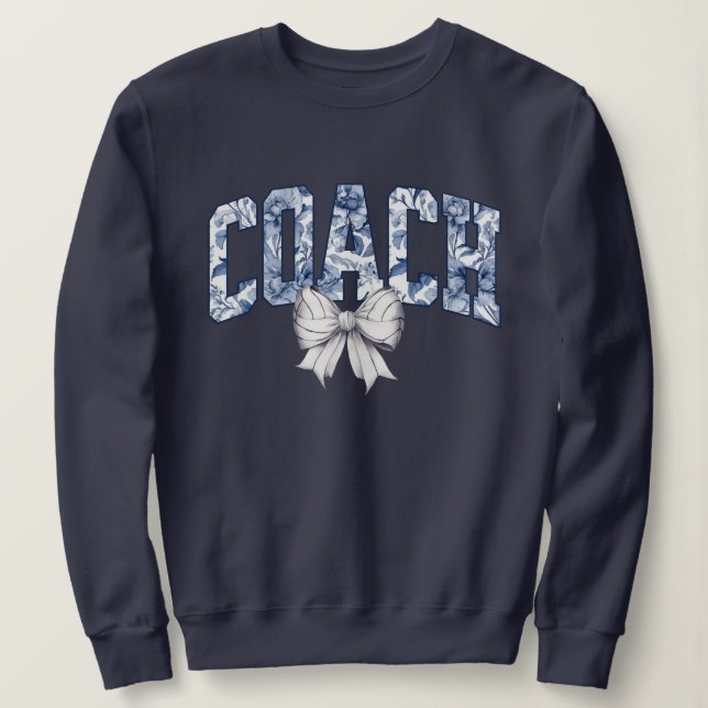 Volleyball Coach Blue Floral Bow Sweatshirt (Design vorne)