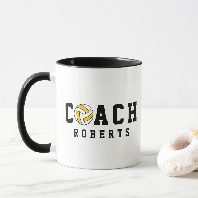 Volleyball COACH [individuelle Name] Tasse (Mit Donut)