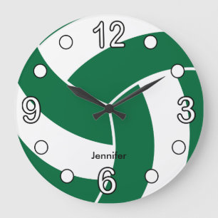 Volleyball   Dark Green and White Style Große Wanduhr