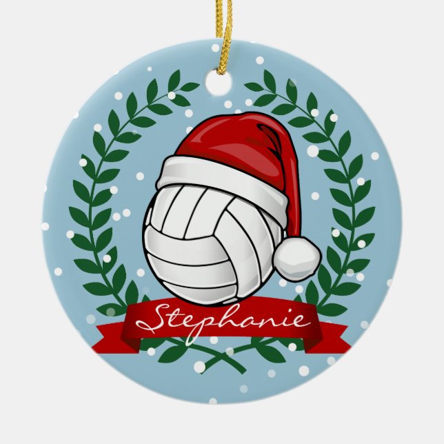 Volleyball, der eine Weihnachtshut Gewohnheit Keramik Ornament (Vorne)