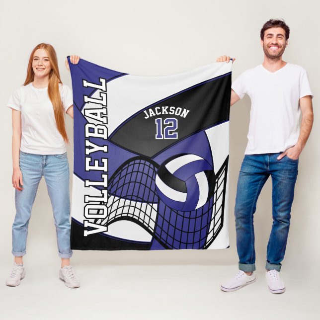 Volleyball 🏐 Design - Blau, Weiß, Schwarz Fleecedecke (Beispiel)