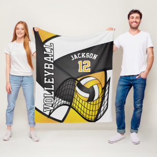 Volleyball 🏐 Design - Gelb, Weiß, Schwarz Fleecedecke