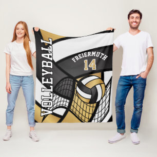 Volleyball 🏐 Design - Gold, Weiß, Schwarz Fleecedecke