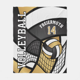Volleyball 🏐 Design - Gold, Weiß, Schwarz Fleecedecke