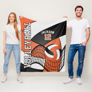 Volleyball 🏐 Design - orange, weiß, schwarz Fleecedecke