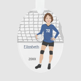 Volleyball Female Curly Brown Hair in Blue Black Ornament
