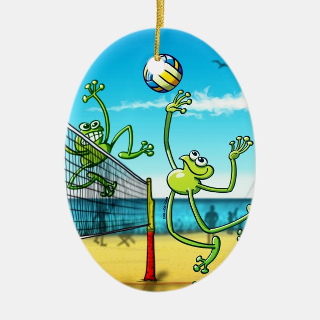 Volleyball-Frosch Keramik Ornament (Vorne)