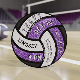 Volleyball Geburtstagsparty Lila Glitzer Einladung