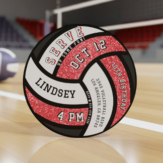 Volleyball Geburtstagsparty Roter Glitzer Einladung
