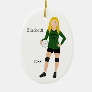 Volleyball Girl Blonde Green & Black Keramik Ornament