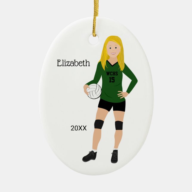 Volleyball Girl Blonde Green & Black Keramik Ornament (Vorne)