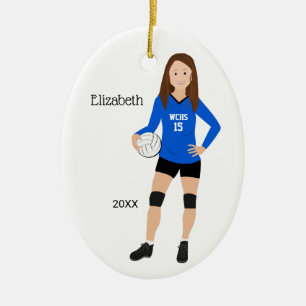 Volleyball Girl Brünett Blue und Black Keramik  Ornament