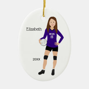 Volleyball Girl Brünett Lila & schwarz Keramik Ornament