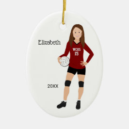 Volleyball Girl Brünett Red & Black Keramik Ornam Keramik Ornament